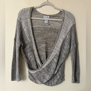 Soft Surroundings Women's Linen Blend Cross Front Grey and White Sweater, size S